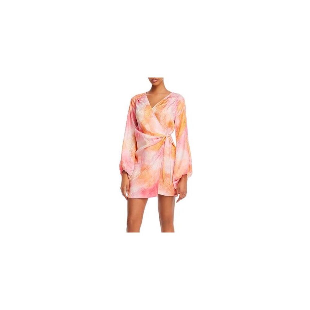 ART DEALER Womens Pink Tie Long Sleeve Mini Evening Wrap Dress S